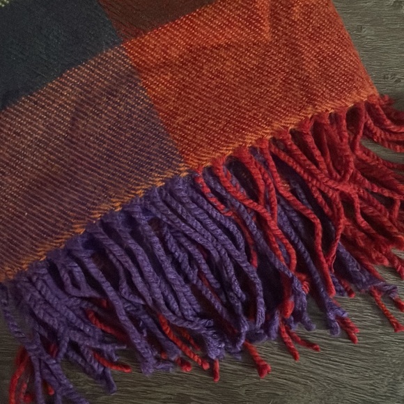 Merona Blanket Scarf Oversized Multi Color Wrap 100% Acrylic Orange Purple Plaid - Picture 4 of 10
